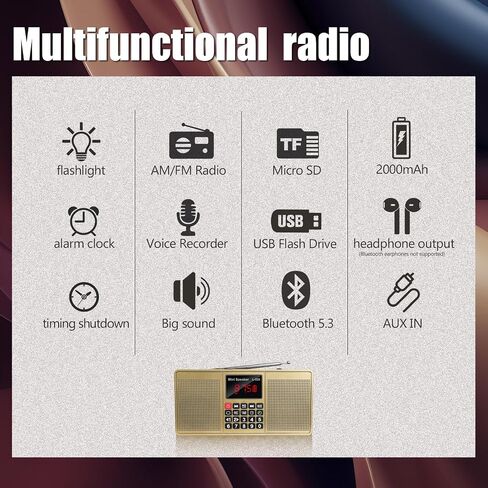 Radios Portable AM FM,Battery Powered Radio,Supports Micro SD Card/USB Flash Drive and Bluetooth MP3 Playback,Dual Speakers and Emergency Flashlight Suitable,for Home and Outdoors in Saudi Arabia