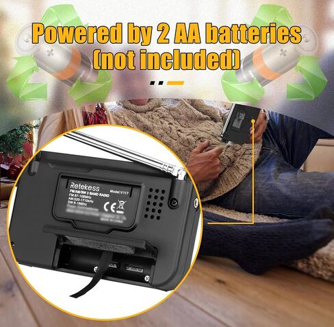 Retekess V117 Portable Radio AM FM, Shortwave Radio with Clear Dial, Transistor Radio with Best Reception for Seniors (Black) in Saudi Arabia