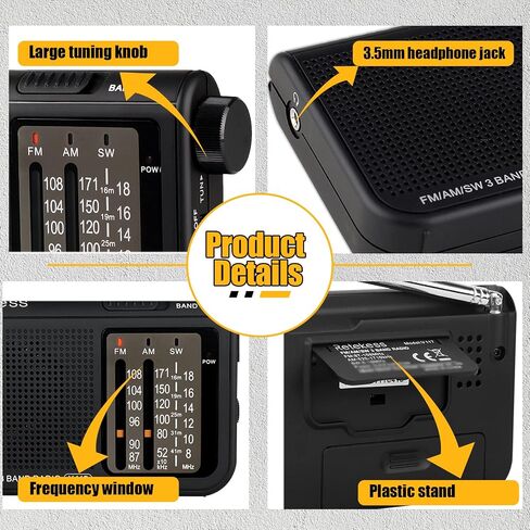 Retekess V117 Portable Radio AM FM, Shortwave Radio with Clear Dial, Transistor Radio with Best Reception for Seniors (Black) in Saudi Arabia