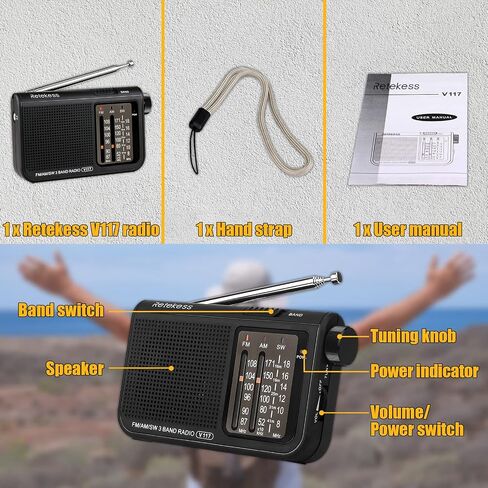 Retekess V117 Portable Radio AM FM, Shortwave Radio with Clear Dial, Transistor Radio with Best Reception for Seniors (Black) in Saudi Arabia