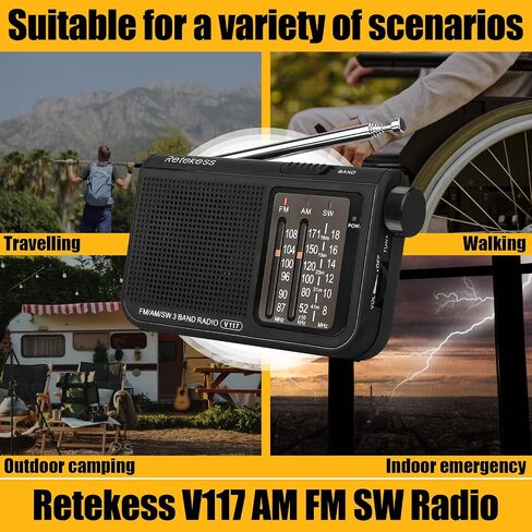 Retekess V117 Portable Radio AM FM, Shortwave Radio with Clear Dial, Transistor Radio with Best Reception for Seniors (Black) in Saudi Arabia