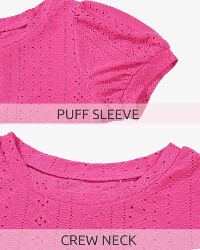 NUMYEAN Girls Short Sleeve Shirts Summer Tunic Tops Puff Sleeve Lace Blouse for Girls 5-14 Years in Saudi Arabia