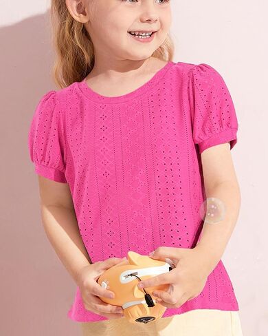 NUMYEAN Girls Short Sleeve Shirts Summer Tunic Tops Puff Sleeve Lace Blouse for Girls 5-14 Years in Saudi Arabia