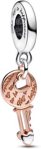 PANDORA Two-tone key & Sliding Heart Dangle Charm - Compatible with PANDORA Moments - Stunning Women's Jewelry - Mother's Day Gift - Made with PANDORA Rose & Sterling Silver - With Gift Box in Saudi Arabia