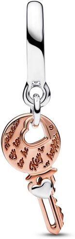 PANDORA Two-tone key & Sliding Heart Dangle Charm - Compatible with PANDORA Moments - Stunning Women's Jewelry - Mother's Day Gift - Made with PANDORA Rose & Sterling Silver - With Gift Box in Saudi Arabia