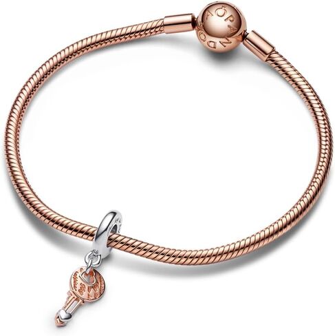 PANDORA Two-tone key & Sliding Heart Dangle Charm - Compatible with PANDORA Moments - Stunning Women's Jewelry - Mother's Day Gift - Made with PANDORA Rose & Sterling Silver - With Gift Box in Saudi Arabia
