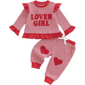 Adobabirl Toddler Baby Girl Clothes Fall Winter Outfits Ruffle Long Sleeve Sweatshirt and Pants Set Valentines Day Outfit in Kuwait