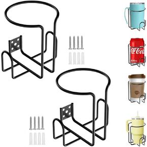 Wall Mount Cup Holder,Stainless Steel Universal Drilling Hole Drinking Holder,Coating Ring Bottle Mug Cans Holder for Wallside/Railing/Board/Guardrail/Shelf/Rack, 2 Pack Black in Saudi Arabia