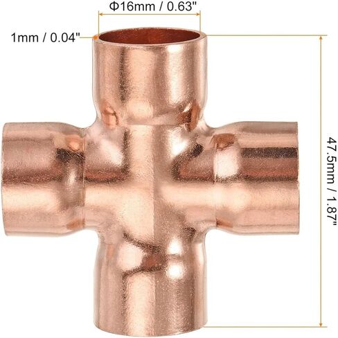 1 قطعة 4 طرق الصليب النحاس نهاية تغذية وصلة أنابيب متساوية 16x1 مللي متر تكييف الهواء تركيبات التبريد لحام in Kuwait