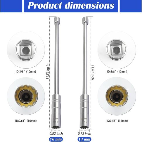 16mm & 14mm Spark Plug Socket Magnetic with 3/8" Drive,Extend Spark Plug Removal Tool with 12 Point Thin Wall,360° Rotatable Sparks Plugs Tool as Magnetic Sparks Plugs Socket in Kuwait