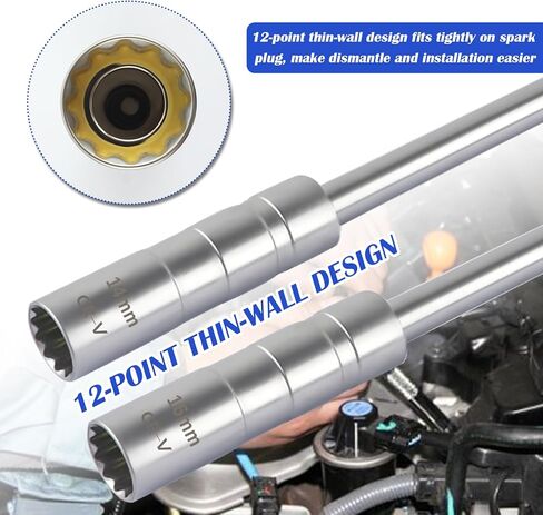 16mm & 14mm Spark Plug Socket Magnetic with 3/8" Drive,Extend Spark Plug Removal Tool with 12 Point Thin Wall,360° Rotatable Sparks Plugs Tool as Magnetic Sparks Plugs Socket in Kuwait