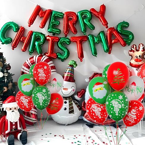 بالونات عيد الميلاد، بالونات خضراء وحمراء مقاس 12 بوصة مع شريط لتزيين حفلات عيد الميلاد وأعياد الميلاد in Kuwait