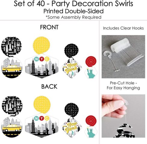 Big Dot of Happiness NYC Cityscape - New York City Party Hanging Decor - Party Decoration Swirls - Set of 40 in Saudi Arabia