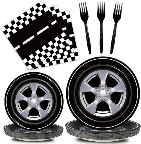 96 Pcs Race Car Party Plates and Napkins Sets, Racing Car Race Track Party Supplies Decorations Racing Sports Themed Dinnerware for Boys Birthday Baby Shower Home Decor, Serves 24 in Kuwait