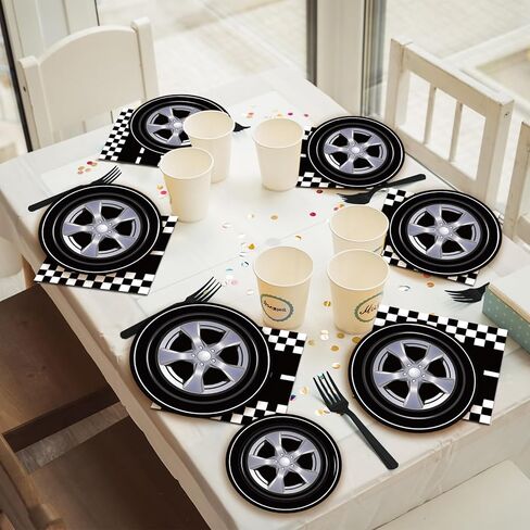 96 Pcs Race Car Party Plates and Napkins Sets, Racing Car Race Track Party Supplies Decorations Racing Sports Themed Dinnerware for Boys Birthday Baby Shower Home Decor, Serves 24 in Kuwait