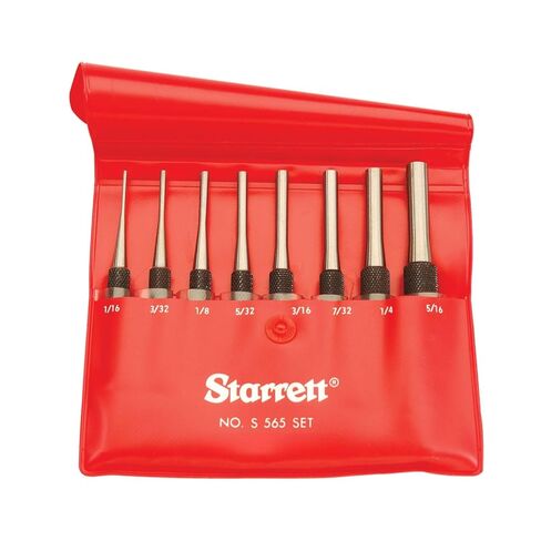 Starrett Drive Pin Punch Set with Knurled Grip and Protective Vinyl Case - 4" Length, 1/16", 3/32", 1/8", 5/32", 3/16", 7/32", 1/4", 5/16" Punch Diameter - S565PC in Kuwait