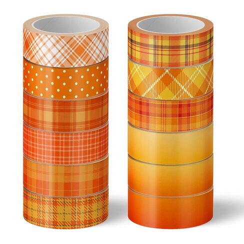 Whaline 12 Rolls Fall Watercolor Washi Tapes Colorful Autumn Pumpkin Maple Leaves Tree Mushroom Patterned Masking Tape Decorative Tape for Fall Scrapbook Journal DIY Craft Gift Wrapping, 0.6Inch in Saudi Arabia