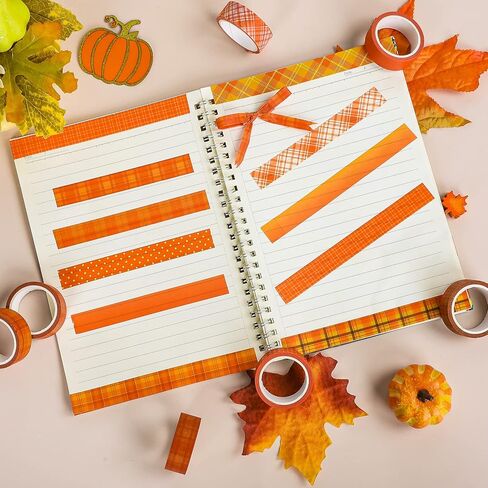Whaline 12 Rolls Fall Watercolor Washi Tapes Colorful Autumn Pumpkin Maple Leaves Tree Mushroom Patterned Masking Tape Decorative Tape for Fall Scrapbook Journal DIY Craft Gift Wrapping, 0.6Inch in Saudi Arabia