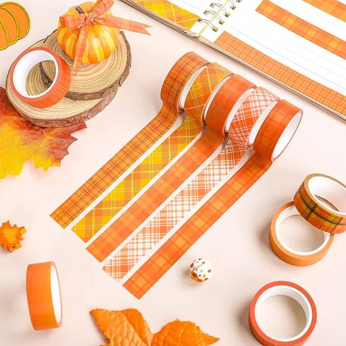 Whaline 12 Rolls Fall Watercolor Washi Tapes Colorful Autumn Pumpkin Maple Leaves Tree Mushroom Patterned Masking Tape Decorative Tape for Fall Scrapbook Journal DIY Craft Gift Wrapping, 0.6Inch in Saudi Arabia