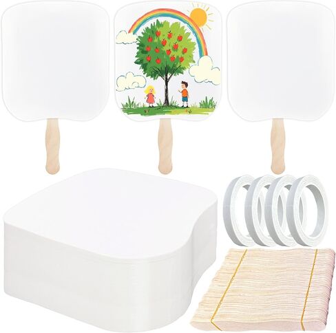 مجموعة محمولة من 154 قطعة من مراوح الكنيسة، 50 مروحة فارغة للتزيين، مراوح من الورق المقوى على عصا، مراوح مجداف ورقية، مجموعة مراوح لحفلات الزفاف والتخرج، مراوح ورقية مخصصة بعصي مموجة وشريط (6.5 × 7.25 بوصة) in Kuwait