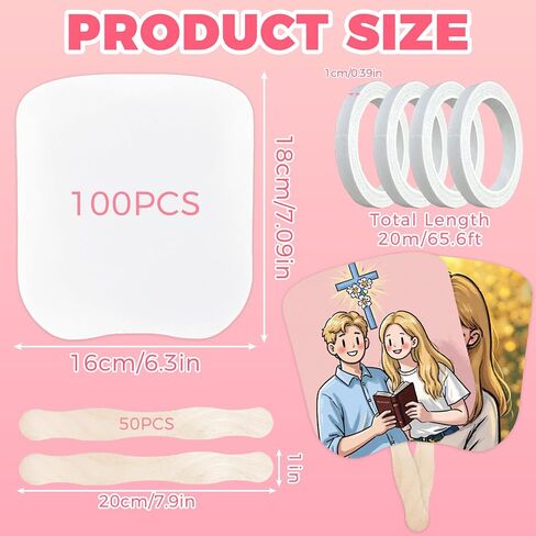 مجموعة محمولة من 154 قطعة من مراوح الكنيسة، 50 مروحة فارغة للتزيين، مراوح من الورق المقوى على عصا، مراوح مجداف ورقية، مجموعة مراوح لحفلات الزفاف والتخرج، مراوح ورقية مخصصة بعصي مموجة وشريط (6.5 × 7.25 بوصة) in Kuwait