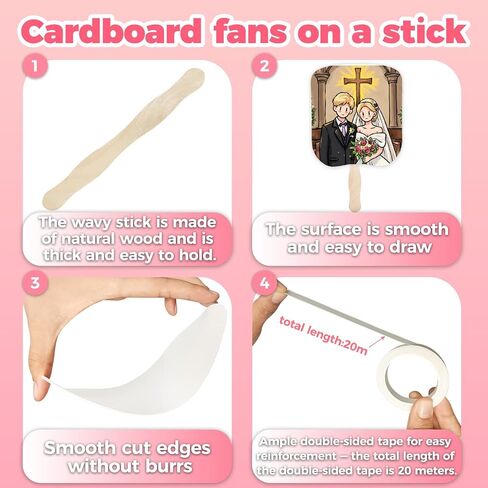 مجموعة محمولة من 154 قطعة من مراوح الكنيسة، 50 مروحة فارغة للتزيين، مراوح من الورق المقوى على عصا، مراوح مجداف ورقية، مجموعة مراوح لحفلات الزفاف والتخرج، مراوح ورقية مخصصة بعصي مموجة وشريط (6.5 × 7.25 بوصة) in Kuwait