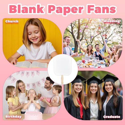 مجموعة محمولة من 154 قطعة من مراوح الكنيسة، 50 مروحة فارغة للتزيين، مراوح من الورق المقوى على عصا، مراوح مجداف ورقية، مجموعة مراوح لحفلات الزفاف والتخرج، مراوح ورقية مخصصة بعصي مموجة وشريط (6.5 × 7.25 بوصة) in Kuwait