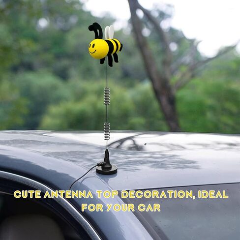 Bee Car Antenna Toppers, Happy Bee EVA Foam Automotive Antenna Ball, Easy to Find Car in The Parking Lot Cute Exterior Decoration for Vehicle Truck SUV, Car Accessories (White+Big Eyes) in Saudi Arabia
