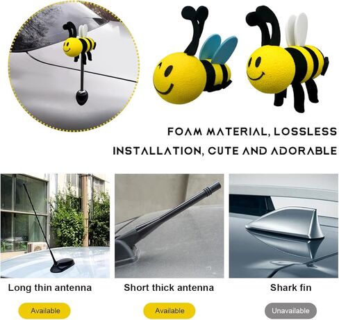 Bee Car Antenna Toppers, Happy Bee EVA Foam Automotive Antenna Ball, Easy to Find Car in The Parking Lot Cute Exterior Decoration for Vehicle Truck SUV, Car Accessories (White+Big Eyes) in Saudi Arabia