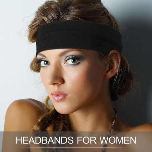 Headbands for Women Non Slip - 7PCS Fashion Sports Hair Bands for Women's Hair, Soft Cotton Cloth Stretchy Headbands for Women for Workout Yoga Running in Kuwait