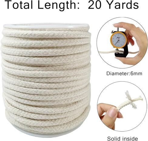 Macrame Cord 20 Yards, 6mm Natural Soft Polyester Cotton Rope for Sweatpants Bags, Sewing, Wall Hanging, DIY Crafts (Polyester, 6mm) in Saudi Arabia