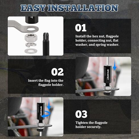 2PCS 1/4" Quick Release Flag Pole Holder 1/4 Inch Pole Flag Aluminum Mount For ATV UTV Motorcycle Dirt Bike Parts Flag pole Mounts Accessories (Black) in Kuwait