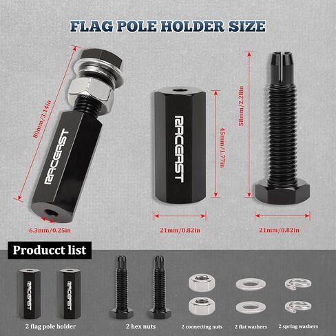 2PCS 1/4" Quick Release Flag Pole Holder 1/4 Inch Pole Flag Aluminum Mount For ATV UTV Motorcycle Dirt Bike Parts Flag pole Mounts Accessories (Black) in Kuwait