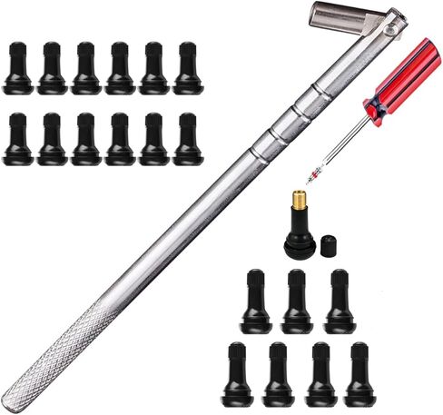 Dr.Roc Tire Valve Stem Puller Tools Set –1 x Valve Stem Installer, 10 x Brass and Ozone Resistant EPDM Snap-in Tire Valve Stem with Valve Cores (6 x TR412,4 x TR413), 1 x Valve Core Remover in Kuwait