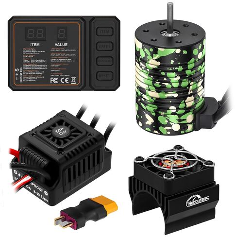 مراوح هواية مقاومة للماء GR3650 3900KV محرك بدون فرشاة 3.175 مم عمود مع 60 أمبير بدون مستشعر ESC مجموعة وحدة تحكم السرعة الكهربائية ومبدد حراري وبطاقة برمجة لشاحنة سيارة RC 1/10 in Kuwait