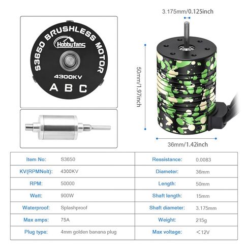 مراوح هواية مقاومة للماء GR3650 3900KV محرك بدون فرشاة 3.175 مم عمود مع 60 أمبير بدون مستشعر ESC مجموعة وحدة تحكم السرعة الكهربائية ومبدد حراري وبطاقة برمجة لشاحنة سيارة RC 1/10 in Kuwait
