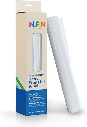 NuFun Activities Premium HTV Direct Heat Transfer Vinyl Rolls - 1 Roll - 12 inches x 10 feet, White, Iron On Vinyl for All Cutter Machines - Easy to Cut & Weed for Heat Vinyl Design (White) in Kuwait