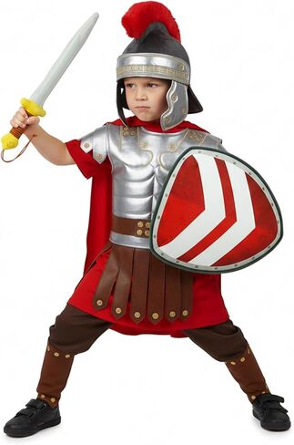 June Garden Kids Roman Centurion Helmet – Soft Plush Pretend Play Armor with Red Crest – Historical Dress-Up Costume Accessory for Boys & Girls Ages 3+ in Kuwait