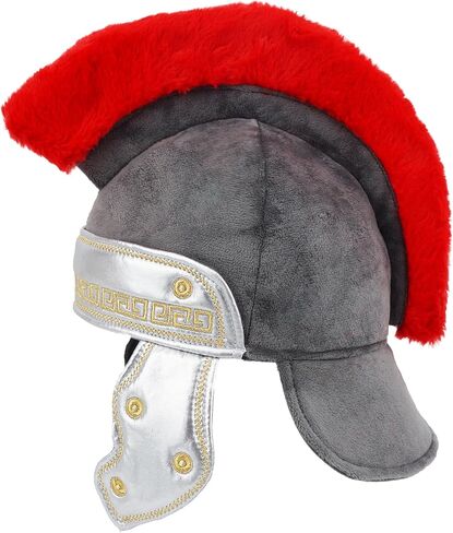 June Garden Kids Roman Centurion Helmet – Soft Plush Pretend Play Armor with Red Crest – Historical Dress-Up Costume Accessory for Boys & Girls Ages 3+ in Kuwait