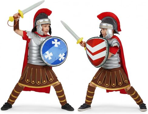 June Garden Kids Roman Centurion Helmet – Soft Plush Pretend Play Armor with Red Crest – Historical Dress-Up Costume Accessory for Boys & Girls Ages 3+ in Kuwait