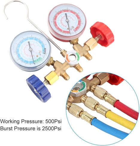 Refrigerant Air Conditioning Tools, AC Diagnostic Manifold Set with Hose and Hook Kit, HVAC Manifold for Car AC and Home Refrigeration, Brass in Saudi Arabia