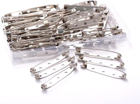50 Pcs Brooch Pins 1 Inch Silver Pin Backing for Crafts Secure Back Clasp with Holes in Saudi Arabia
