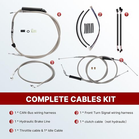 طقم كابلات Ape Hanger Dyna مقاس 14 بوصة، مقود ممتد CAN-Bus/أسلاك إشارة الانعطاف/كابلات القابض/الخانق/خط الفرامل لنماذج 2012-2017 غير ABS Street Bob Super Wide Glide Switchback Models (أسود) in Kuwait