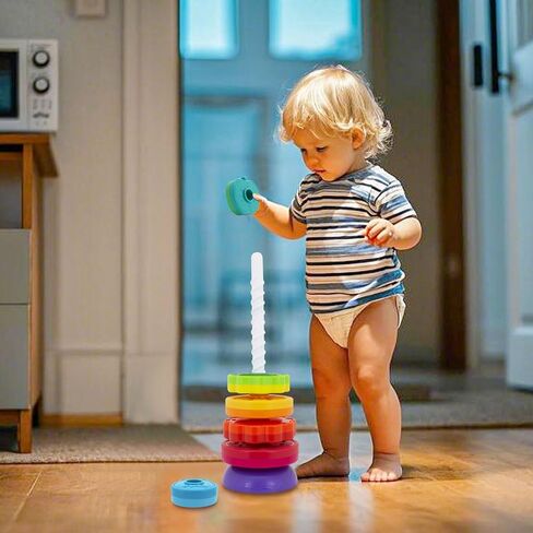 لعبة التراص الدوارة التعليمية المطورة، لعبة حلقات التراص للأطفال، ألعاب تعليمية للأطفال الصغار من مونتيسوري لعمر 1+ سنة، ألعاب حسية للأطفال، هدية للأطفال البنات والأولاد بعمر 12 شهرًا فما فوق in Kuwait