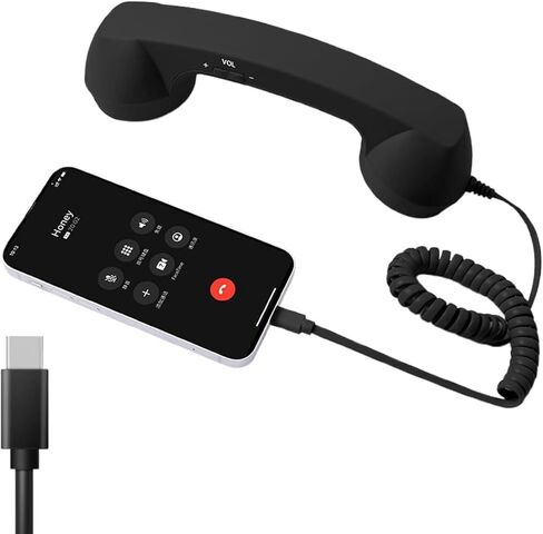 سماعة هاتف ريترو لهواتف iPhone وAndroid، جهاز استقبال الهاتف الخلوي مع ميكروفون ومكبر صوت، دعامة طراز التسعينيات للصور، جهاز استقبال هاتف كلاسيكي عتيق للهواتف المحمولة (أسود) in Saudi Arabia