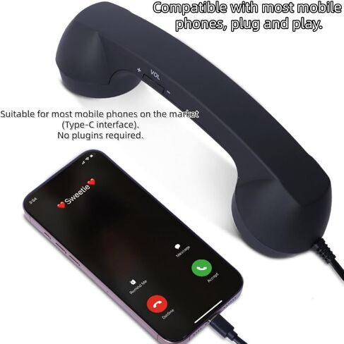 سماعة هاتف ريترو لهواتف iPhone وAndroid، جهاز استقبال الهاتف الخلوي مع ميكروفون ومكبر صوت، دعامة طراز التسعينيات للصور، جهاز استقبال هاتف كلاسيكي عتيق للهواتف المحمولة (أسود) in Saudi Arabia