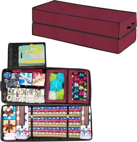 منظم تخزين ورق التغليف المتدحرج - محطة لف هدية مثالية على العجلات- يحمل أكياس هدايا العطلات، بكرات 76.2 سم - 101.6 سم من إلف ستور باللون العنابي الأحمر in Kuwait