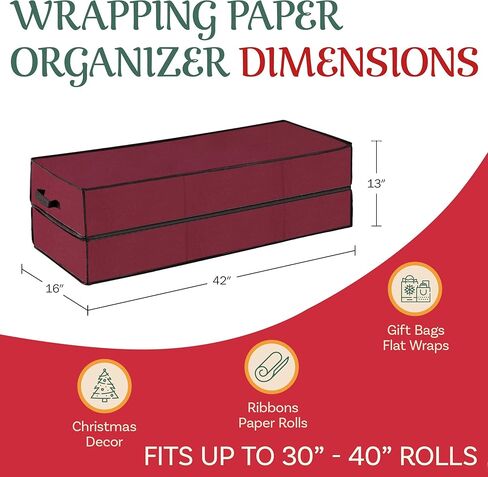 منظم تخزين ورق التغليف المتدحرج - محطة لف هدية مثالية على العجلات- يحمل أكياس هدايا العطلات، بكرات 76.2 سم - 101.6 سم من إلف ستور باللون العنابي الأحمر in Kuwait