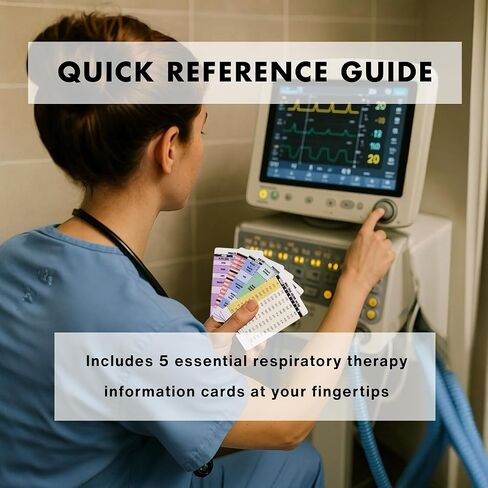 Respiratory Therapy Clinical Reference Cards – Set of 5 Double-Sided PVC Cards (3.5" x 2.3") Badge Buddy–Waterproof, Lightweight Cheat Sheets for RTs, Nurses–ABG, Vent Modes, Tidal Volume, ICU Meds in Saudi Arabia