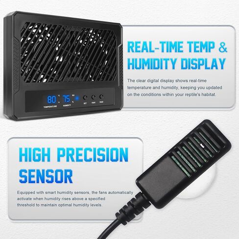 مروحة تهوية الزواحف مزودة بمستشعر للرطوبة ومنبه لدرجة الحرارة العالية، ومروحة مزيل الرطوبة لحاوية الزواحف وحوض التررم in Kuwait